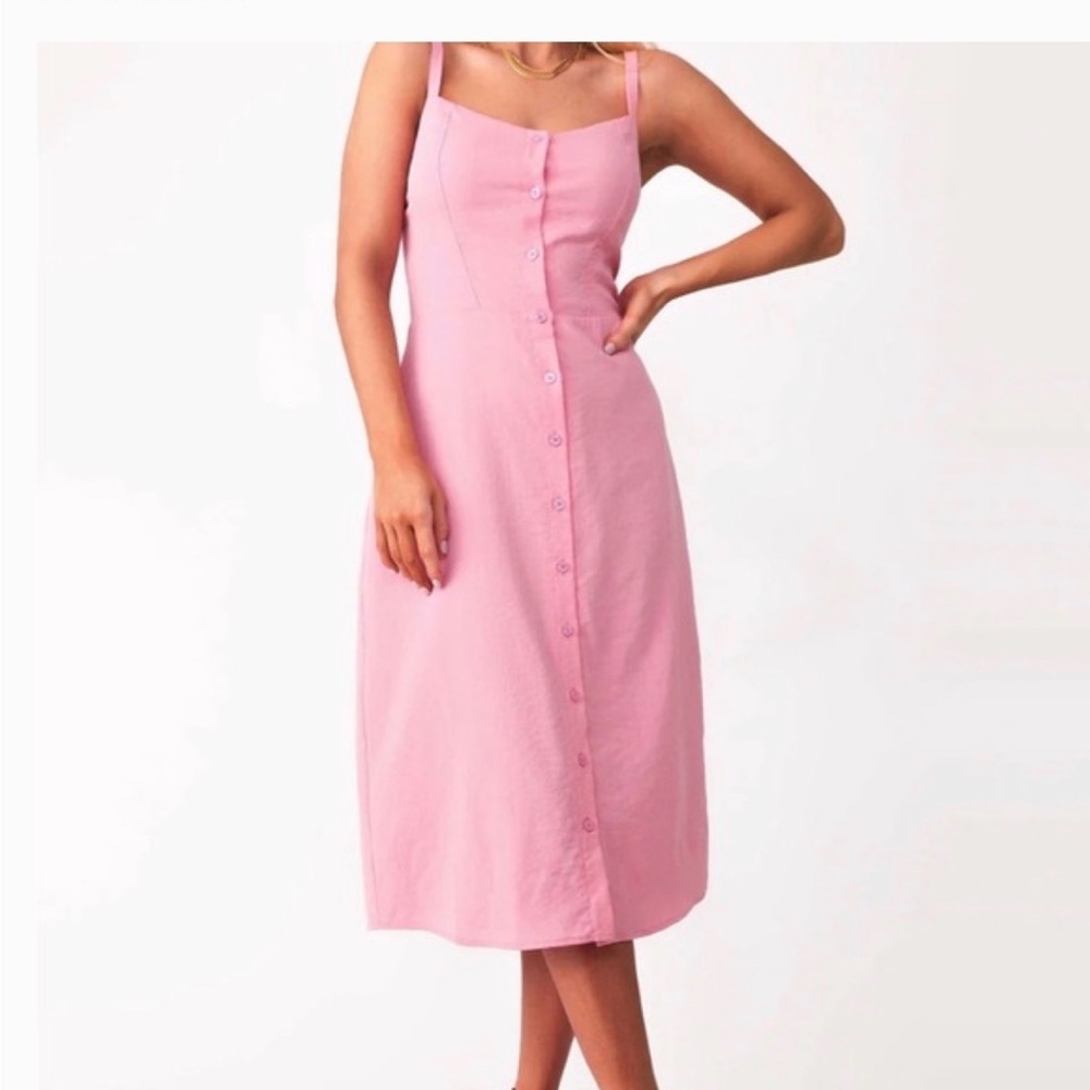 Kittenish Pink Spaghetti Strap Midi Sundress